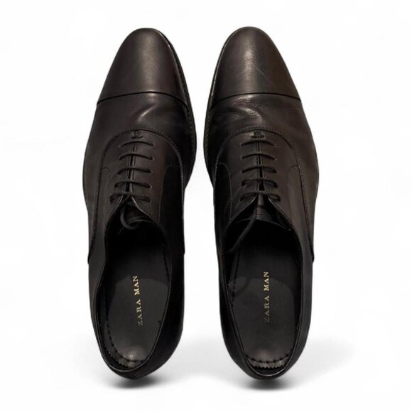 Zara black genuine leather lace up shoes main image 5